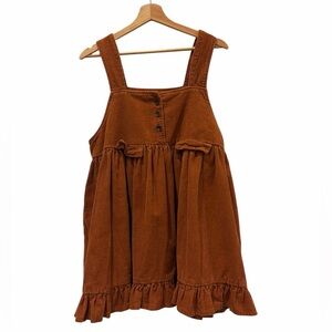 Mei Li Babydoll Corduroy Rust Brown Tunic Top Size Large Cottagecore Granola